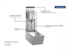 Dispenser de Álcool Gel e Sabão Líquido Tramontina em Aço Inox 500ML - 2